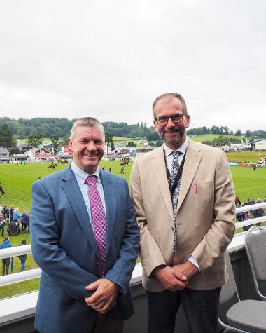 Councillor Bryan Davies, Leader of Ceredigion County Council and Councillor James Gibson-Watt, Leader of Powys County Council at the Royal Welsh Show 2023